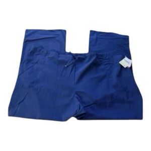 Code Happy Women Mid Rise Moderate Flare Drawstring Scrub Pant 3XL Blue 46002AP